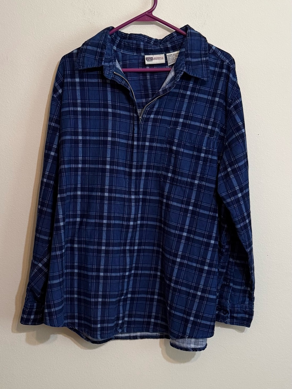 Women’s Faded Glory Authentic Blue Plaid Long-Sleeve Shirt Corduroy feel 22/24
